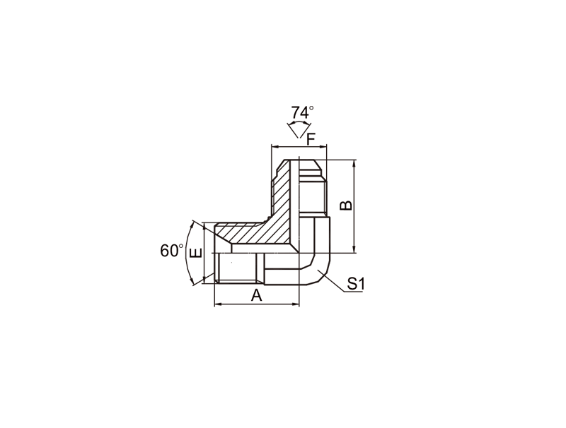 HYDRAULIC 1BJ9 90° ELBOW BSP MALE 60° SEAT / JIC MALE 74° CONE