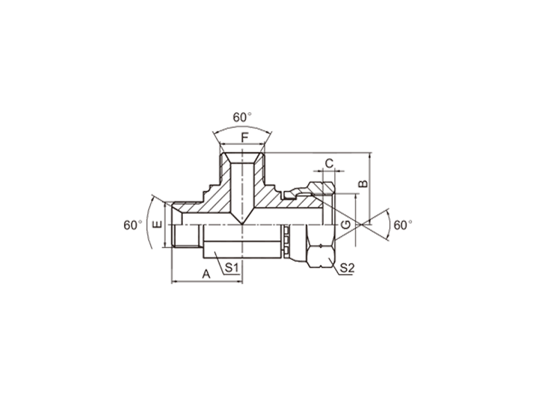 HYDRAULIC  CB BSP MALE 60°SEAT / BSP FEMALE 60°CONE RUN TEE