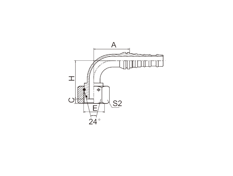 HYDRAULIC 20593-T 90°METRIC FEMALE 24°CONE O-RING H.T.